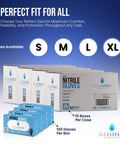 Real Deal Top Shelf Black Nitrile Gloves Box Of One Hundred Powder Free Latex Free Extra Large displayed with sizes S, M, L, XL.