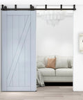 Sliding Barn Door Hardware Kit Black For 5.5 Foot Ceiling Mount With L Shaped Bracket System on white single door installation