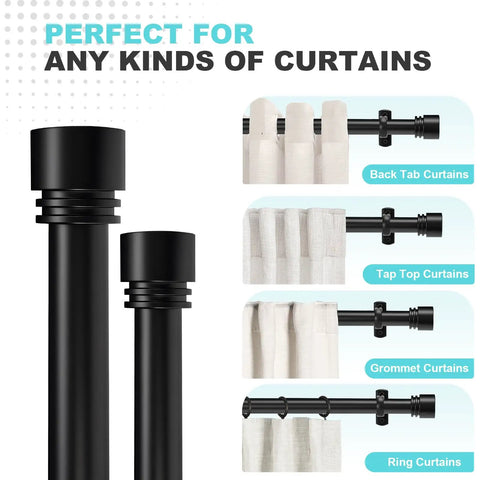 Extra Long Black Curtain Rod 240 Inches Heavy Duty 1 Inch Metal Drapery Rod supports various curtain styles