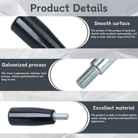 Image showing smooth black surface and M6 stem of 4 Pcs Revolving Handwheel Handles with M6 Male Threaded Stem Zinc Alloy Steel Powder Coated Black Finish for Milling Machines and Lathes Beefy Ergonomic 360 Degree Rotation Accessories