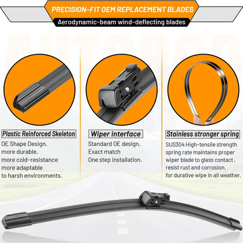 VW Taos Wiper Blade Set 26 Inch Front Left 18 Inch Front Right 12 Inch Rear All Season Replacement OEM Quality Easy Install