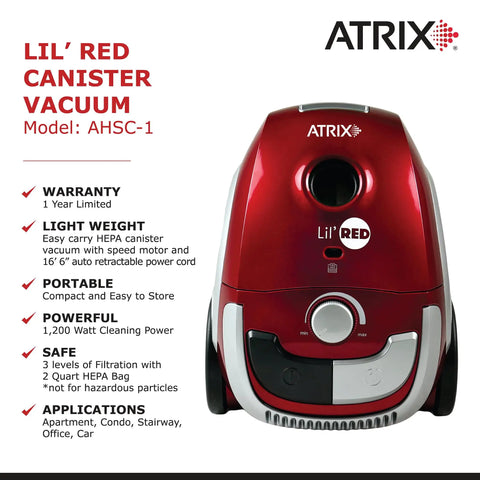 Little Red Portable Canister Vacuum Boasts Two Quart HEPA Filter And Variable Speed Motor For Crushing Dust And Grime Like A Total Champ On Every Floor Surface Today