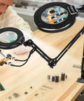 Lighted Magnifying Glass With Stand And Clamp Arm, 12X 30X Real Glass Magnifier for soldering and hobby work on desk