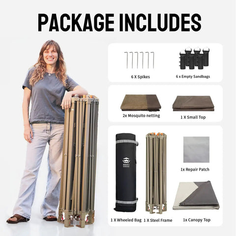 Package contents for 13 By 13 Pop Up Gazebo With Mosquito Netting Centerlok Six Sided Portable Canopy, including frame and accessories.