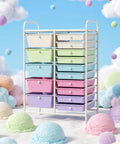 15 Drawer Rolling Storage Cart For Classroom And Office, Mobile Organizer Cart For Tools, Crafts, Small Printer in pastel colors