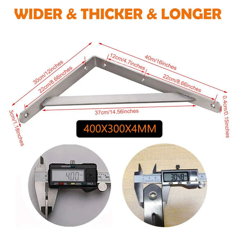 Dimensions and measurement details of Heavy Duty Beefy Stainless Steel Shelf Brackets 16 By 12 Inches Max Load 550 Lb