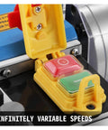 Awesome 550W Mini Benchtop Lathe Metal Works Machine Perfect For DIY Projects And Small Parts Fabrication With Stainless Steel Build And Variable Speed Control revealing variable speed control buttons.