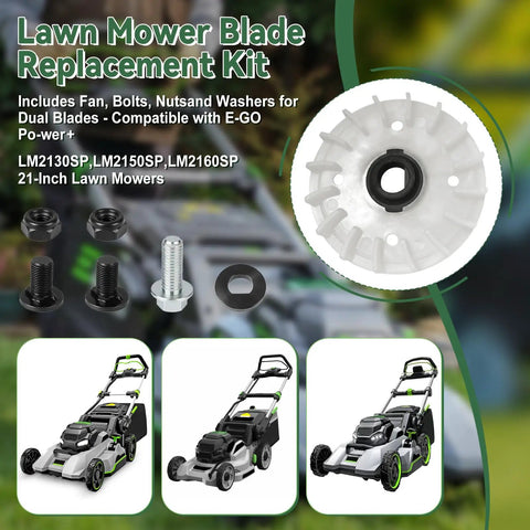 Beefed Up Replacement Hardware Kit For 21 Inch Dual Blade Lawn Mower Includes fan, bolts, nuts, washers, and mower models LM2130SP LM2150SP LM2160SP