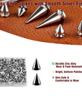 Badass Silver Cone Spikes And Screws Pack Of 120 Pairs For Jacket Belt Bag Shoe Decoration 7X10MM Screwback Rivets for DIY Leathercraft.