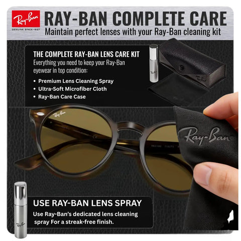 Round Shape Non Polarized Sunglasses For Men And Women With Dark Brown Lens Includes Official Eyewear Kit Great For Formal And Casual Wear Durable Frame And All Day Comfort Everyday Ready, displayed with cleaning kit; case, cloth, and lens spray visible.