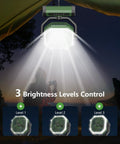 24000mAh Portable Fan With Light And Remote hanging in tent with adjustable brightness levels for camping