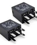 Universal Fit 2 Pack 12V 5 Pin Automotive Fuel Pump Relay Waterproof Heavy Duty Switch Black relays with metal terminals.
