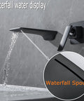 Wall Mount Waterfall Bathroom Faucet Matte Black for Vanity Sink with Single Handle showing water spout flow