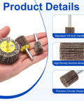 Hand holding 8 Piece 0.8 Inch Flap Wheel Set, 80 Grit Aluminum Oxide Mounted Flap Wheels With 1/4 Shank for Grinding and Polishing