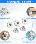 Twentypack 5/16-18 Tee Nuts 304 Stainless Steel four-pronged, corrosion-resistant design for wood and rock climbing holds.