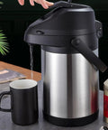 135 Oz 4L Airpot Coffee Carafe With Pump Double Walled Vacuum Insulated 304 Stainless Steel Beverage Dispenser pouring coffee
