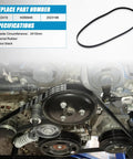 Premium EPDM Serpentine Drive Belt That Fits Toyota Sequoia Tundra Land Cruiser Lexus GX460 LX570 shown on engine with specifications.