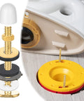 Heavy Duty Toilet Floor Bolt Kit With Caps Nuts Washers And Rings, 16 Piece Flange Repair Set close-up with installation view