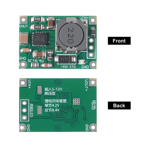 Front and back view of Six Pack TP5100 Battery Charger Module For Dual Lithium Cells 4.2V 8.4V 2A Charging Management Board