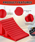 4 Pack Wheel Chocks For Trailers And RVs With Easy Grab Handles Heavy Duty Hard Plastic Tire Chocks in bright red color