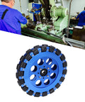 Pair of 8-inch omni wheels with aluminum alloy hubs and segmented rubber block tread.