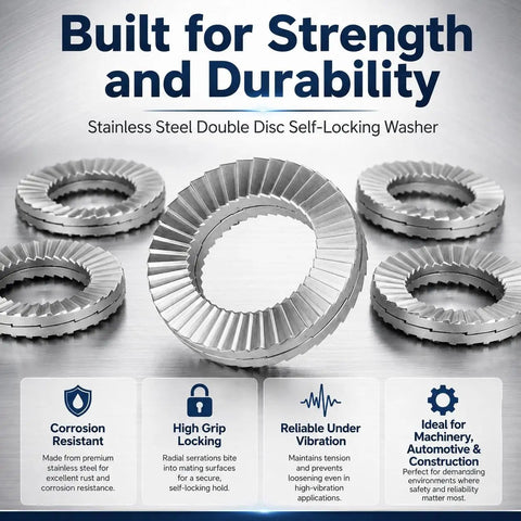 Top Tier Double Layer Self Locking Washers Made From 304 Stainless Steel that Really Grip to Stop Loose Bolts and Prevent Vibration Issues on Your Cars or Heavy Machinery For A Secure Fit Every Time.