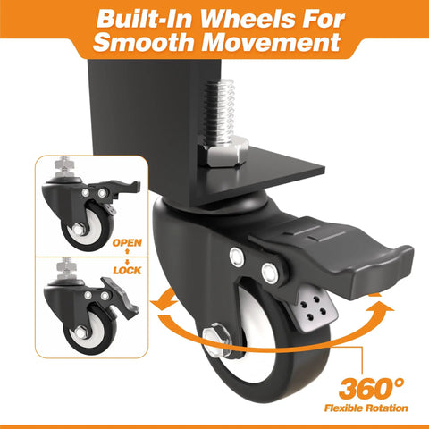 Close-up of wheel mechanism on Beefy Steel Welding Workbench Cart With Wheels 32 By 20 Inch Metal Table, showing lock and rotation feature.