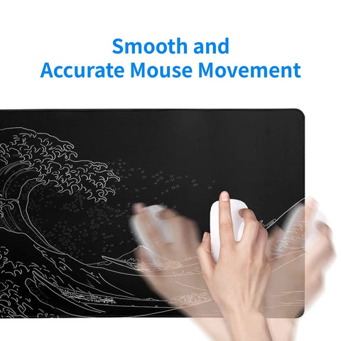 Japanese Sea Wave Large Mouse Pad Extended 31.5 By 11.8 Inches 3mm Thick Non Slip Rubber Base Desk Mat For Gaming And Office Wide