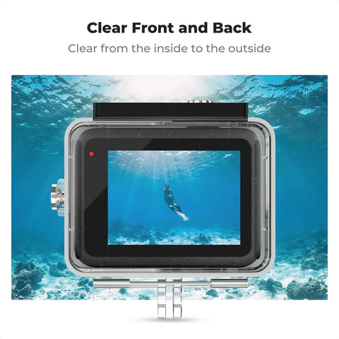 60M Waterproof GoPro Case For Hero 13 Black And Hero 12 11 10 9 Protective Underwater Housing with clear back in ocean scene