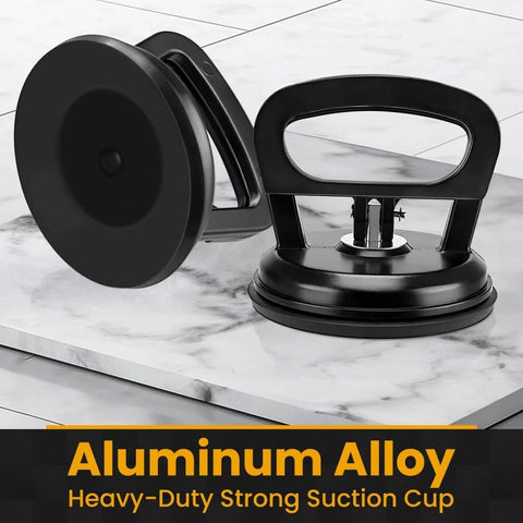 Beefy 50Lb Heavy Duty Vacuum Lifter For Glass Tile And Mirror, aluminum handle, aviation-grade rubber pads shown on tile surface