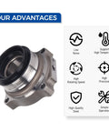 Rear Wheel Bearing Hub Assembly Pair For Toyota Tacoma 2005 Through 2020 Direct Fit Replacement Reliable Rear Hub Bearings Durable Steel Construction Quiet Operation No-Hassle Install Fits Left And Right Sides shown with icons for low noise, high precision, and high stability.