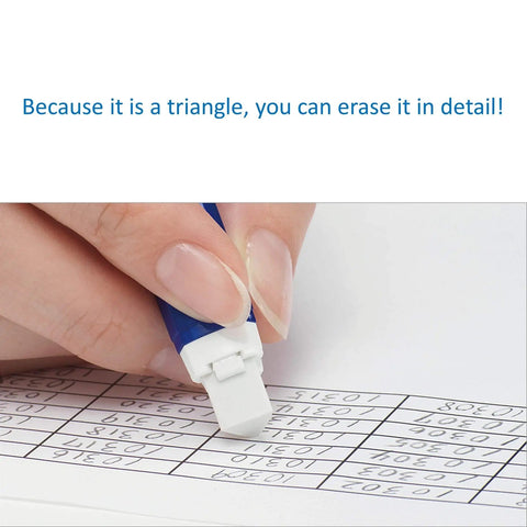 Triangle eraser being used to erase a grid on a sheet, focuses on precise removal of pencil markings with Ultimate Drafting Pencil Set.