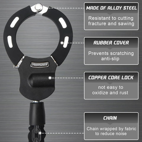 Heavy Duty Bike Lock Chain With Key For Electric Scooters And E-Bikes - 36.22 Inch Alloy Steel Security Cable, lock close-up