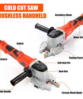 Heavy Duty 2100 W Brushless Electric Rebar Cutter With 110 Mm Blade showing cutting cover, brushless motor, and side handle for efficient steel cutting.
