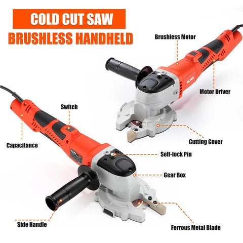 Heavy Duty 2100 W Brushless Electric Rebar Cutter With 110 Mm Blade showing cutting cover, brushless motor, and side handle for efficient steel cutting.
