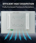 Efficient heat dissipation of Rugged 15.6 Inch Android 11 Industrial Embedded Interactive Touchscreen Monitor with enclosed fanless design.