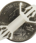 Double Head PCB Spacer With Reverse Locking Aircraft Style Nylon Insulation Bracket on a coin for size reference.