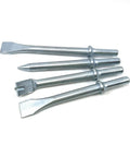 Heavy Duty 4 Piece Air Hammer Chisel Set With Cutter And Punch Attachments For Demolition Pros laying flat on white background