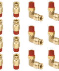 Push To Connect Air Line Fittings Kit 1 Quarter Inch Tube OD x 1 Eighth Inch NPT Brass 14 Piece Straight And 90 Degree Elbow Set