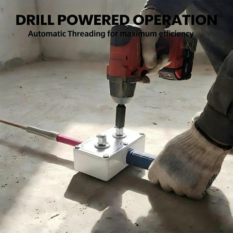 Pro Electrician Wire Pulling Assistant Cable Threading Machine For Wall Wiring Job, drill-powered tool in use for cable threading.