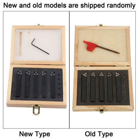 Five Piece Three Eighths Inch Indexable Turning Tool Set with Cemented Carbide and Nickel Coating in wooden cases