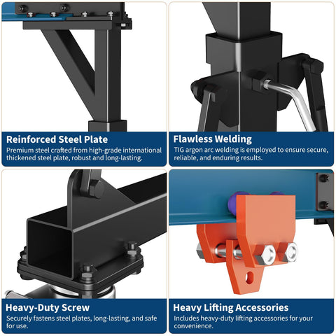 Details of Portable 2 Ton Gantry Crane With Manual Trolley, 8-12 Ft Adjustable Height, focus on steel plates, welding, screws, accessories.