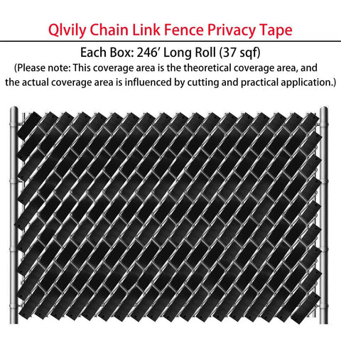 Chain Link Fence Privacy Tape Slats Kit 246ft By 0.15ft Black Weatherproof PVC Privacy Fencing Slats installed on fence