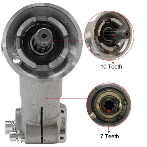 Trimmer Gear Head Gearbox Replacement For Husqvarna 525R Series String Trimmers with thrust plate showing 10 and 7 teeth details