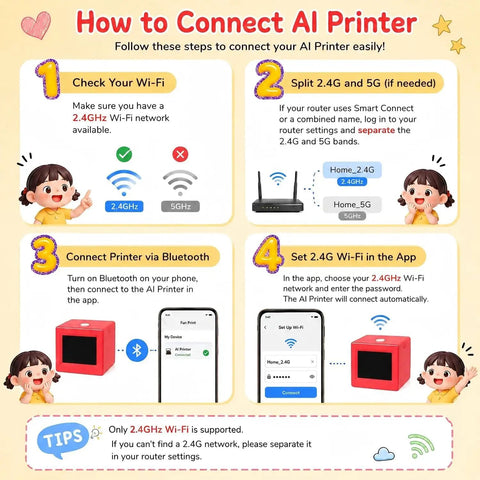 How to connect Totally Dope AI Voice To Image Sticker Maker And Mini Inkless Thermal Printer Kit For Kids via Wi-Fi steps.