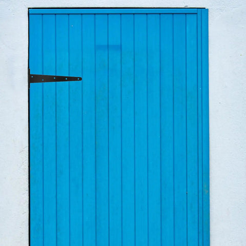 Heavy Duty Slotted Door Hinge With Ball Bearing 12 Inch Black Iron T Shape Gate Hinge on blue door