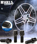 M14x1.5 28mm Shank Wheel Lug Bolts With 17mm Hex Conical Acorn Seats, Complete 20 Piece High Strength Hardware Kit built tough, showing black steel bolts.