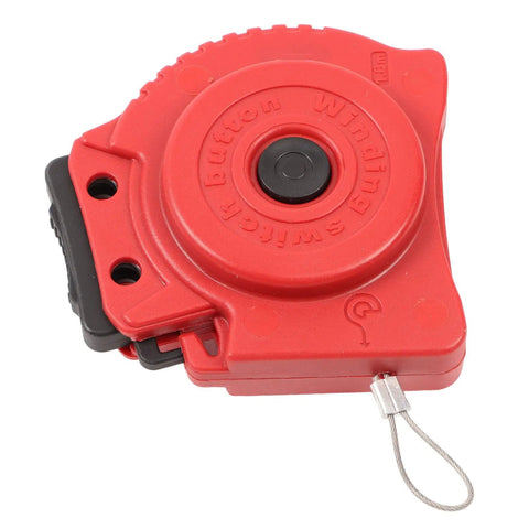Built Tough Stainless Steel Lockout Tagout Cable Padlock Featuring Auto Retracting Safety Cord For Heavy Duty Machine Shutdown And Crew Protection On The Job Site red retractable safety cord with winding button.