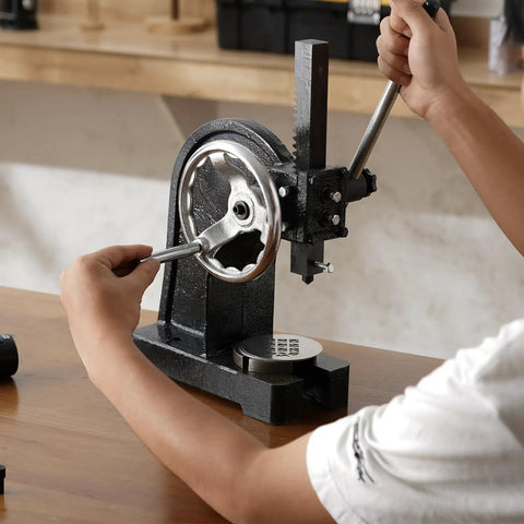 User operating 1 Ton Manual Arbor Press With Handwheel Built To Last Heavy Duty Desktop Press For Precision Stamping Bending And Forming