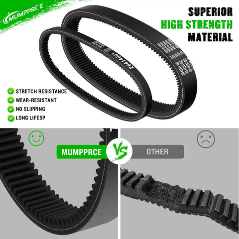 Drive Belt And Starter Belt Kit For Golf Cart All In One Clutch Drive Belt And Starter Belt Fits 1994 Up TXT Medalist 4 Cycle Gas Golf Carts Replace OEM 72054G01 72024G01 72025G01 26414G01 630587 showing high strength material and wear comparison